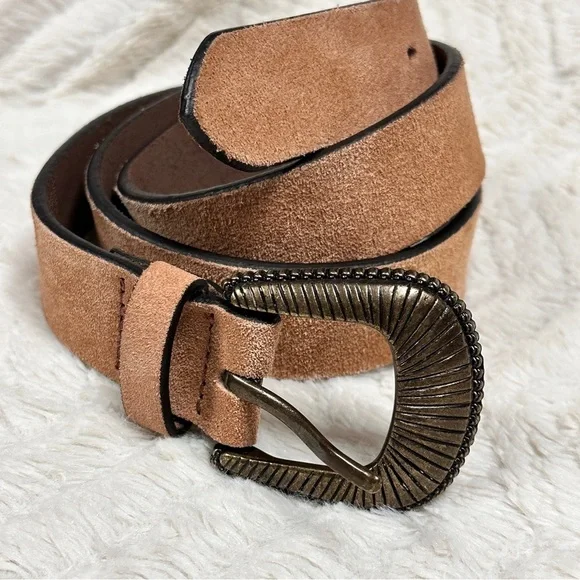 Beige/Tan Suede 100% Leather Belt Women’s Sz S/ M, 32.5