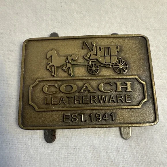 Engraved COACH LEATHERWARE Raised Horses Carriage Brass Charm Tag Belt Logo