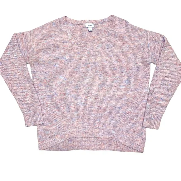 Old Navy Confetti Ribbed V Neck Long Sleeve Sweater Medium Pastel Transitional