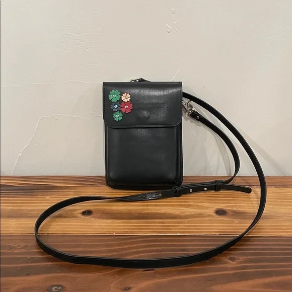 Most Wanted USA Black Leather Mini Crossbody With Colorful 3D Flowers