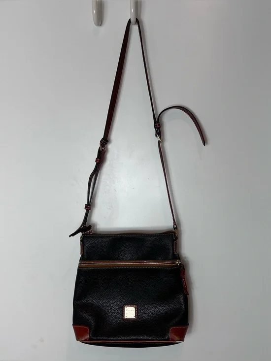 Dooney & Bourke Black Pebbled Leather Crossbody with Brown Trim As Is