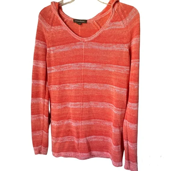 Tommy Bahama Linen Cotton‎ Blend Coral Knit Hooded Sweater, S