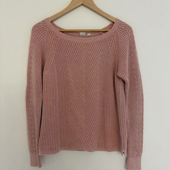 Gap Fisherman Sweater Pastel Pink Oversized XS  100% Cotton Spring chunky