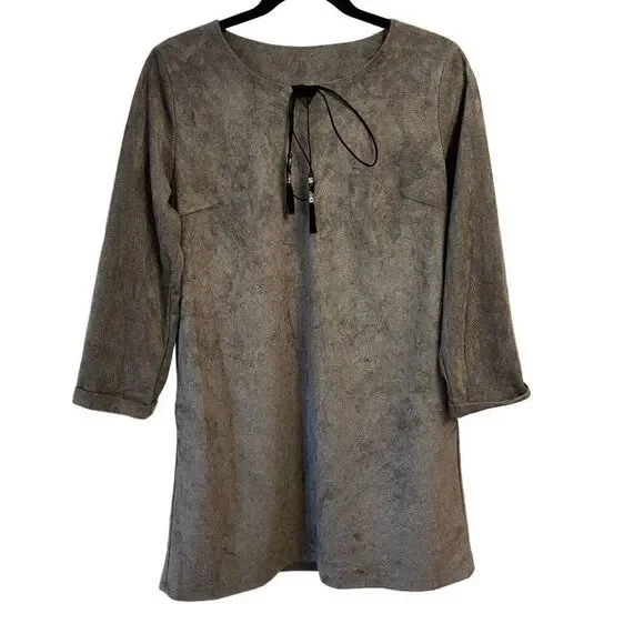 Gray Suede Boho Long Sleeve Dress