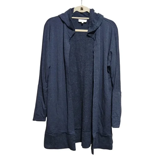 Soma WKND Cozy Open Front‎ Hooded Cardigan Knit Tunic Blue Women Medium