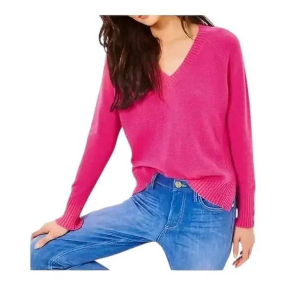 Lilly Pulitzer Kaycee Sweater V Neck Raglan Sleeve Passion Fruit Pink XS NWT
