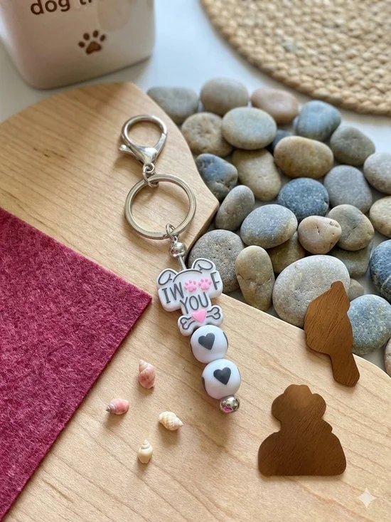 I Woof You Dog Silicone Bead Keychain Wristlet Bag Clip