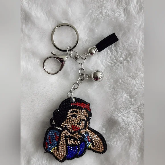 Snow White Sparkling Rhinestone Keychain with Tassel Bag Charm
