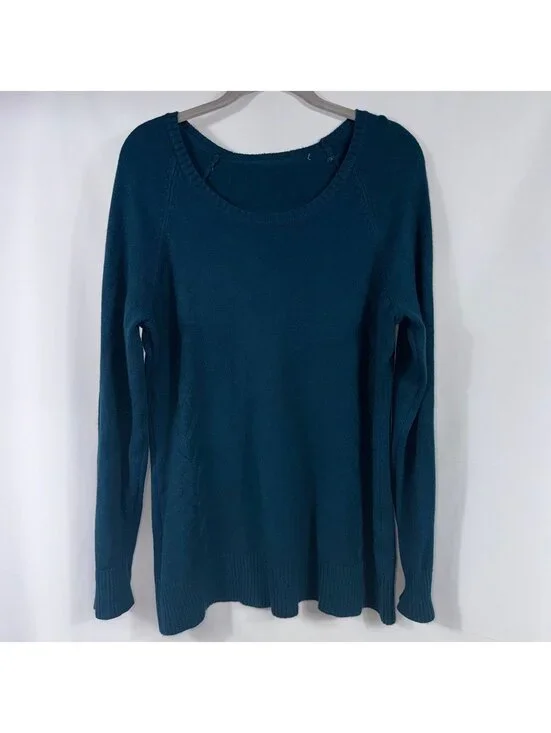 Women’s Teal Knit Pullover Sweater Size Large Soft Long Sleeve Scoop Neck