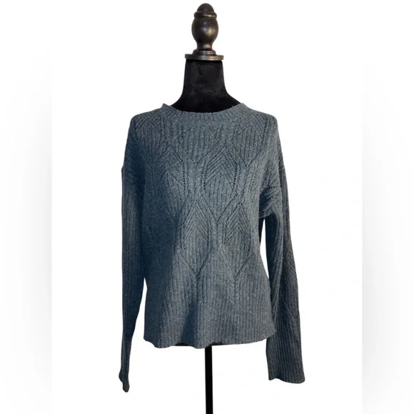 Mystree Women's Heather Charcoal Blue Crew Neck Sweater Size