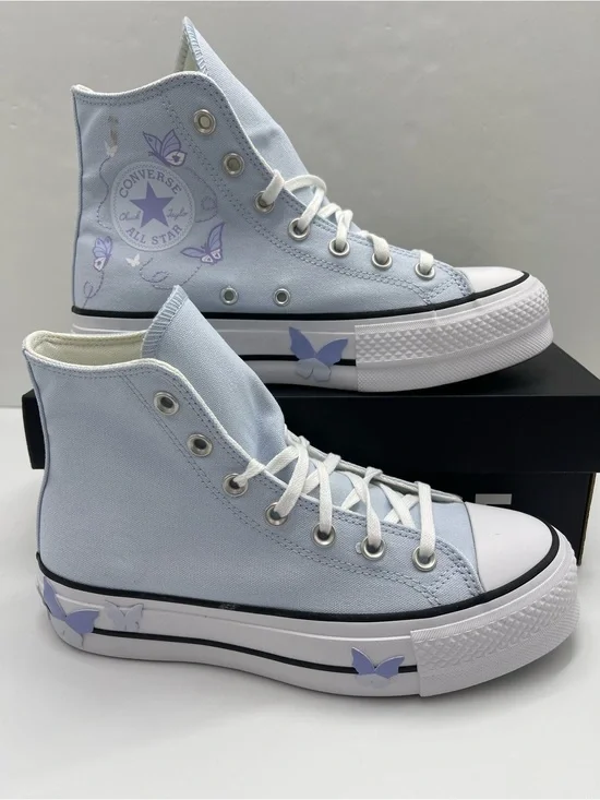 Converse CTAS LIFT HI BLUE SUPERMOON/WHITE/BLk Platform Purple Butterfly Accents