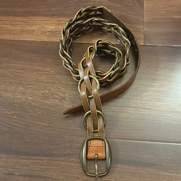 EXPRESS Genuine Leather With Woven Round Metals Belt Size Medium
