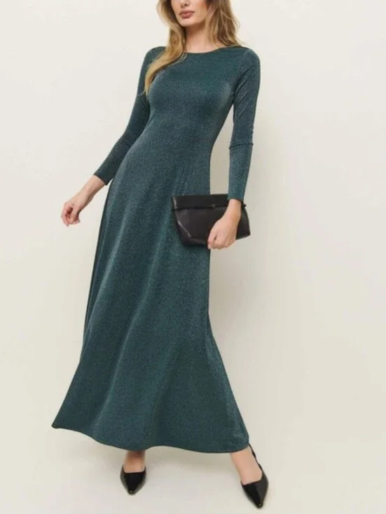 Fairy Elegant Metallic Reformation Kori Knit Teal Green Sparkle Maxi Dress Small