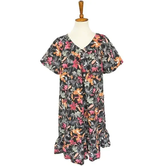Vintage 90s Easy Essentials Floral Tropical Retro Mumu Hawaii Dress Size LP
