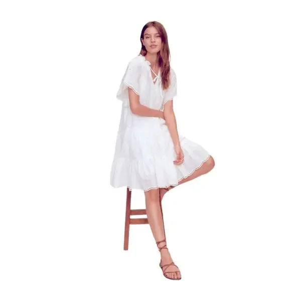 MANGO Open Work Detailed  Eyelet Dress White Size M