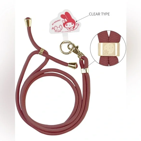 🌻 Sanrio My Melody Burgundy Phone Strap Neck Lanyard with Gold Accents