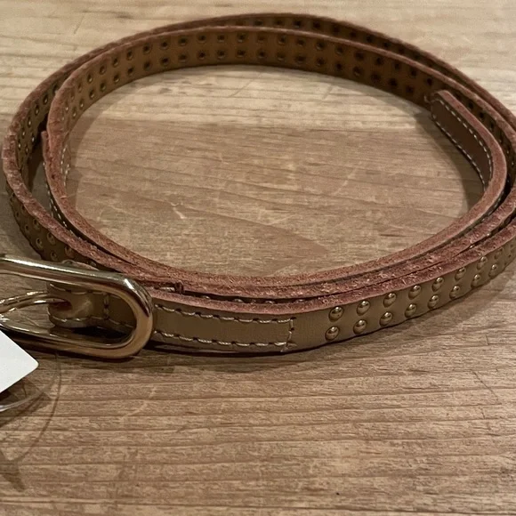 NWT J. Crew 100% leather gold beige skinny belt Old Money, business  Holiday LG