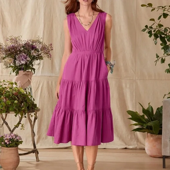 Anthropologie Sundance Mauve Berry Pink Purple Midi Sleeveless Ruffle Dress S