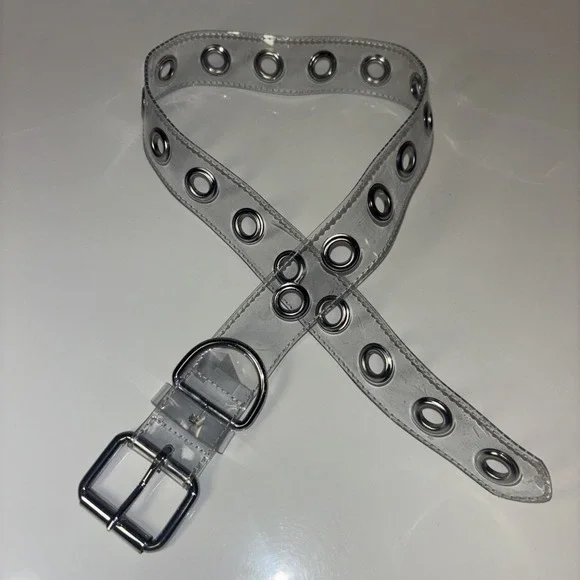 Clear PVC Grommet Belt Silver Eyelet Transparent Y2K Punk Goth Size Small