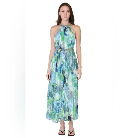 NWT Miss Avenue Vibrant  Green Maxi halter neck Dress size:M