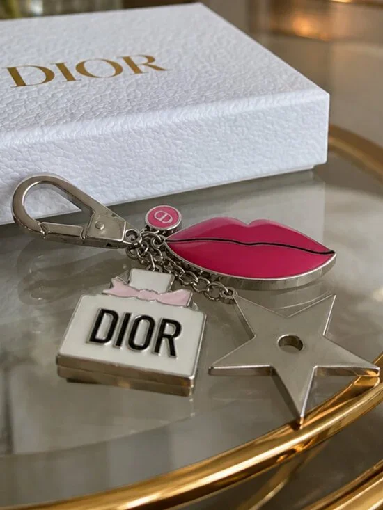 DIOR Purse Bag Charm Keychain Key FOB Miss Dior Bottle Logo Star Kiss Dust Bag