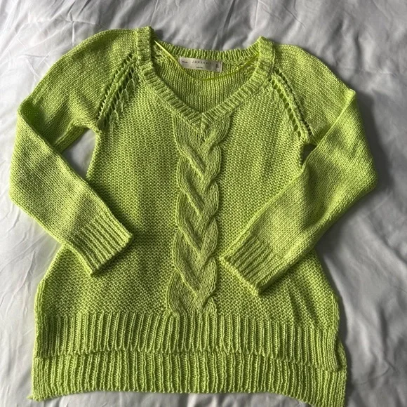 Zara Neon Yellow Chunky Cable Knit Sweater