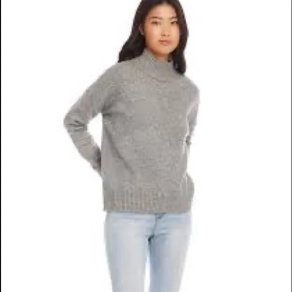 Lisa Todd Wool Metallic Mock Neck Sweater Grey Silver Size Small