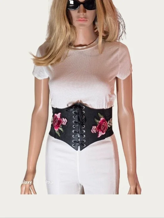 Boho Renaissance Rose Embroidered Corset Belt
