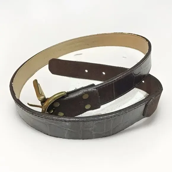Calvin Klein Women Small Brown Leather Animal Print Embossed Belt‎ Thin