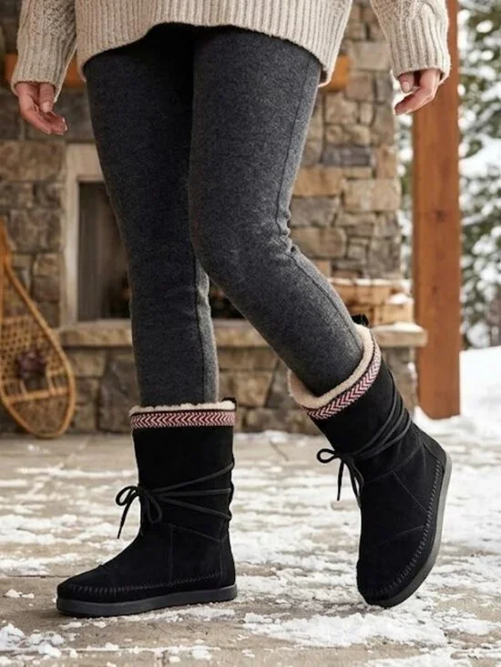 Toms Nepal Women’s Black Suede Faux Fur Aztec Moccasin Size 8 Apres Ski Gorpcore