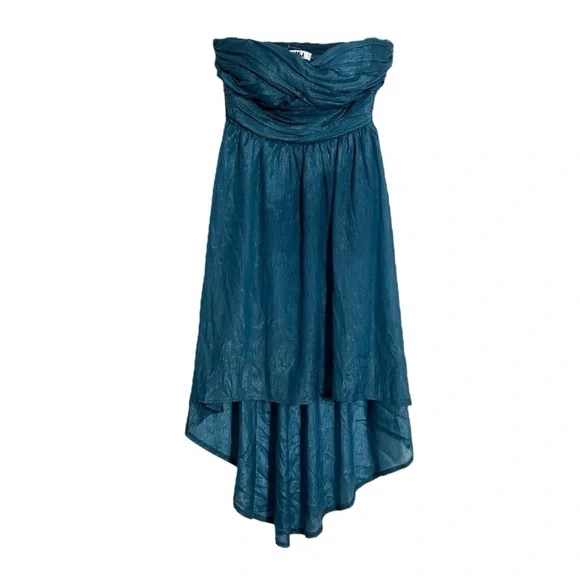 Mooloola Teal Strapless Ruched High-Low Shimmer Dress Y2K Vintage Size 8