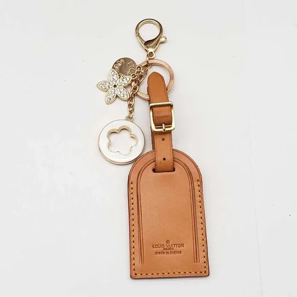 Authentic Louis Vuitton Luggage tag with Unbranded Flower Keycharm
