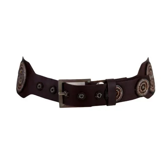 HandCrafted BROWN EMBELLISHED REAL LEATHER 2 3/8