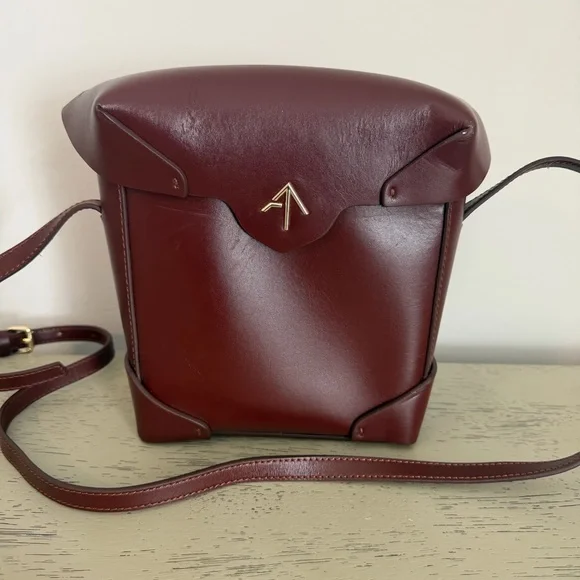 $575 MANU ATELIER Mini Pristine Leather Crossbody Bag Red Merlot Burgundy