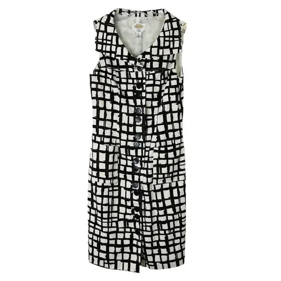 Vintage Talbots white black brown corduroy button pocket midi dress 6