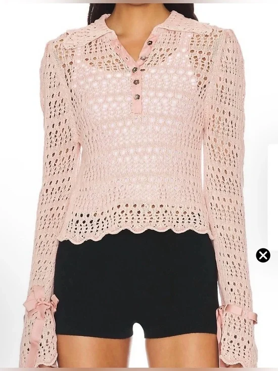 Free People, Blush Open Knit Collared Sweater XS P2P 19” | 512. No ribbons