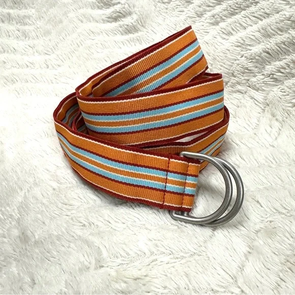LL BEAN Striped Ribbon Belt Orange and Blue Size M/L