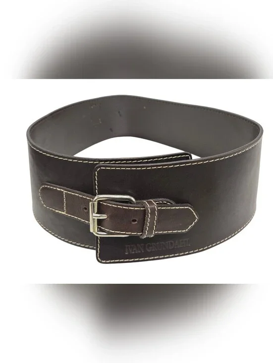 Ivan Grundahl Dark Brown Leather Oversized Belt Sz 08
