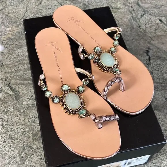 Giuseppe Zanotti Tan Sandals with Turquoise Accents