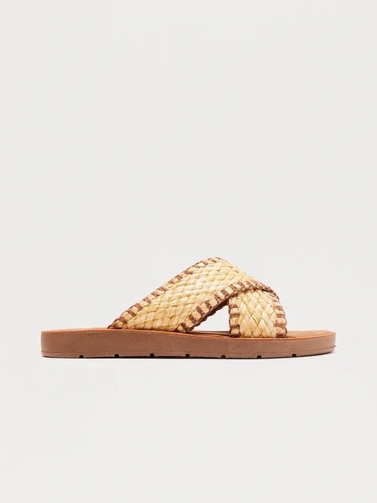 Woven Cross-Strap Slide Sandal - Tan