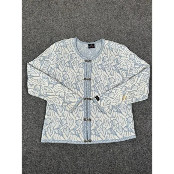 SKJAEVELAND Norway Nordic Cardigan Sweater Womens Small Blue White Heart Pattern