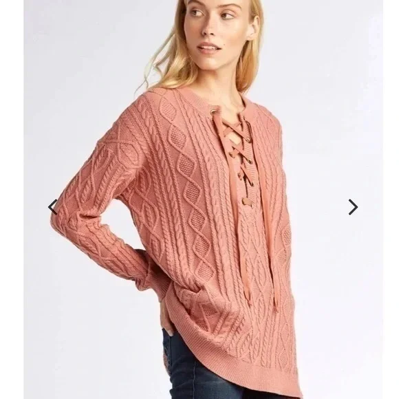 Show Me Your MuMu Lace Up Sweater Mauve Cable Knit