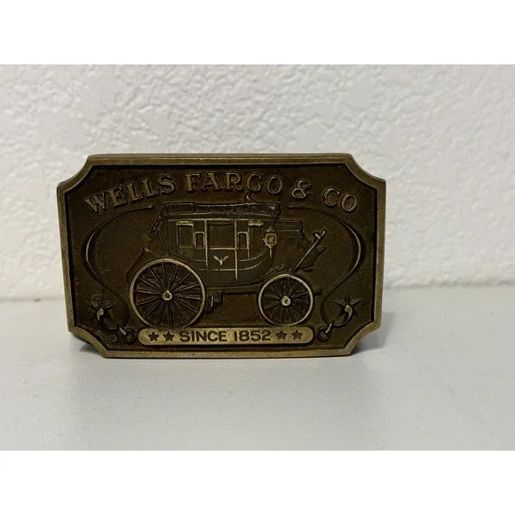 Vintage‎ Wells Fargo & Co Stagecoach 1973 Belt Buckle And Leather Belt Numbered