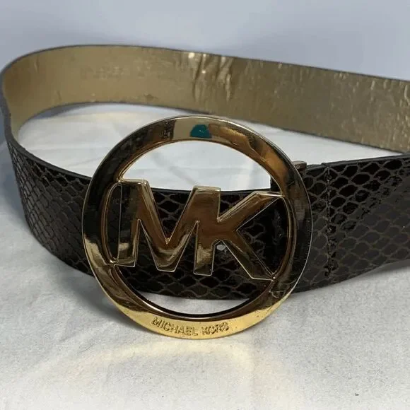 Michael Michael Kors Brown Gold Reptile Print Leather Belt