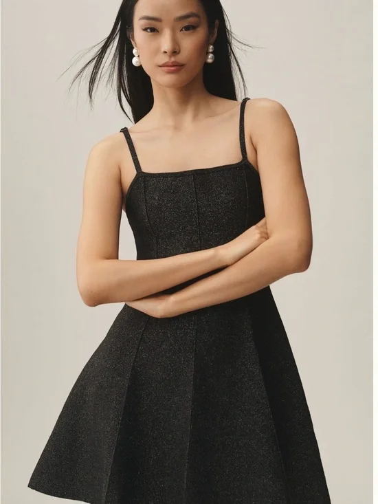 Anthropologie Black Shimmer Fit &Flare Mini Dress NWT SIZE large party cocktail