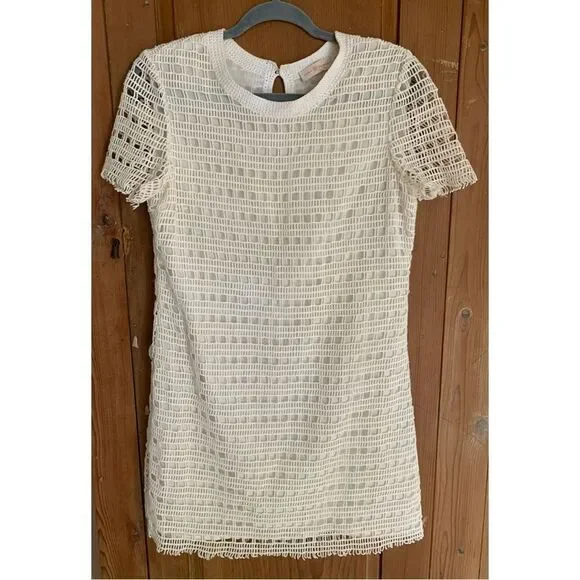 Tory Burch white crocheted short sleeve shift dress