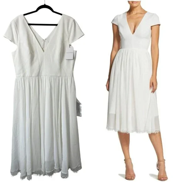 NWT Dress The Population Corey Midi Dress Size 16 XXL White Fit Flare Cocktail