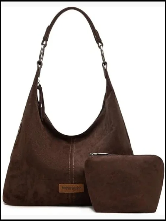 Embossed Suede Hobo Purse Slouchy Shoulder Bag 2Pc Set Wrangler Style