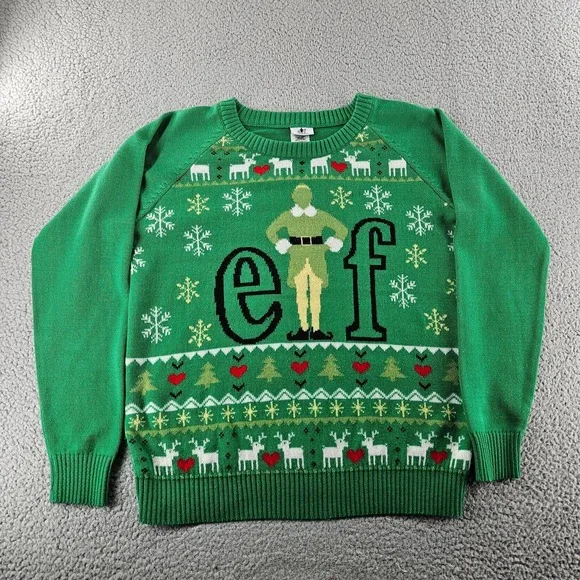 Elf‎ Ugly Christmas Sweater Womens XXL Green Holiday  Tacky Knit Snowflake Buddy