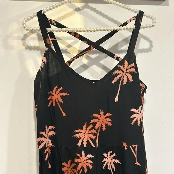 Sugarhill Brighton Tara batik tiered midi sundress black, palm tree print 6 new